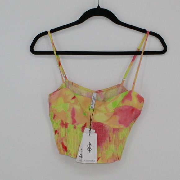 NEW Stradivarius Multicolor Smocked Crop Top  Size Med  Adjustable Straps - Picture 1 of 4